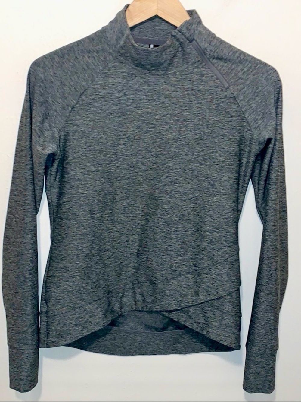 Mondetta Mock Neck Pullover Top Zipper Thumb Hole Raglan Running Workout Gray S
